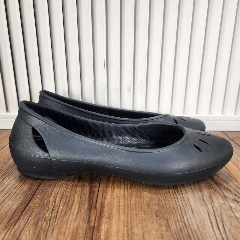 CROCS Kelli Flats 203954 Womens Size 7 Black Slip On Iconic Comfort Ballet Shoes